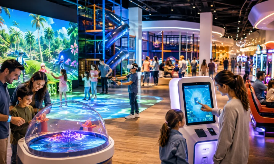 A modern family entertainment center featuring mixed reality play zones and cashless terminals